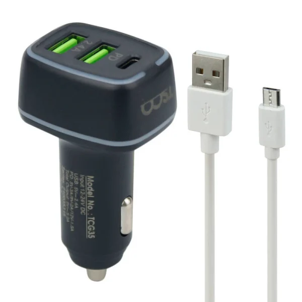 شارژر فندکی تسکو مدل TCG35 + کابل تبدیل MicroUSB